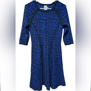 Taylor Blue and Black 3/4 Sleeve Sweater Dress, Size XL